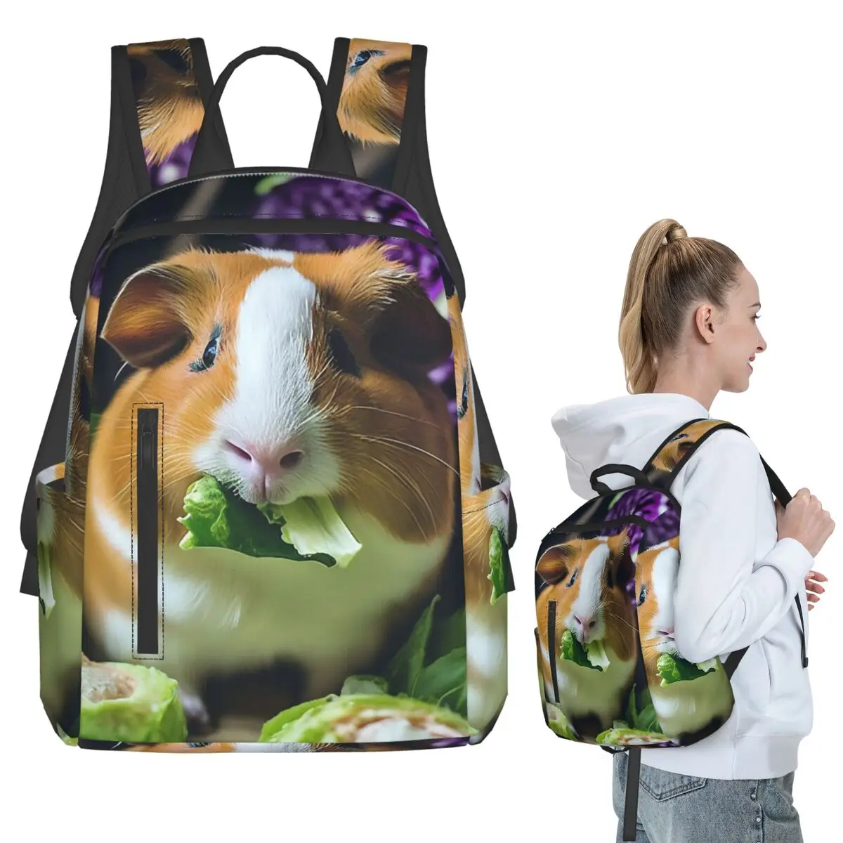 

Guinea Pig Eating Vegetables Backpack Student BookBag Children School Bag Laptop Shoulder Bags Boys Girls