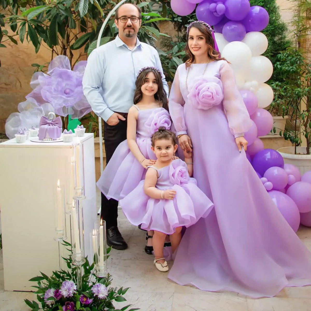 Lavender Mother and Daughter Dress With Handmade Flowers Organza Mommy and Me Birthday Gowns For Photo Shoots Family Look Gowns