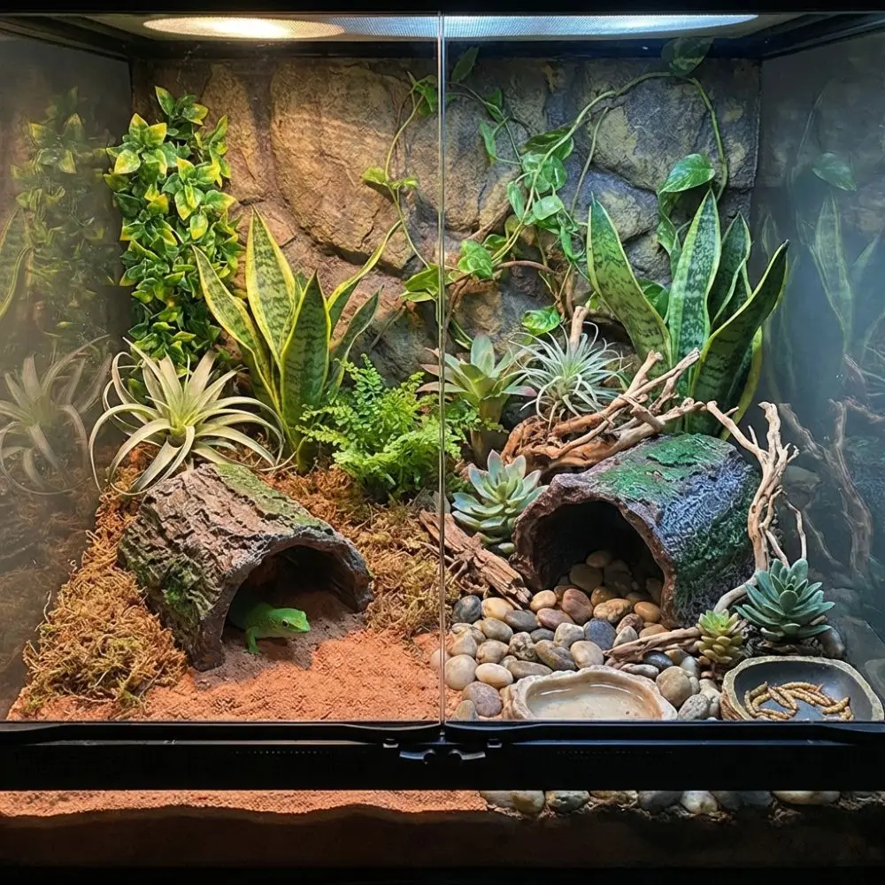 Zuchtbox-Dekor Simuliertes Reptilien-Versteck Fluchthöhle Rindenstruktur Baumloch-Unterschlupf Hohlraum PVC Reptilienhöhle Aquarium