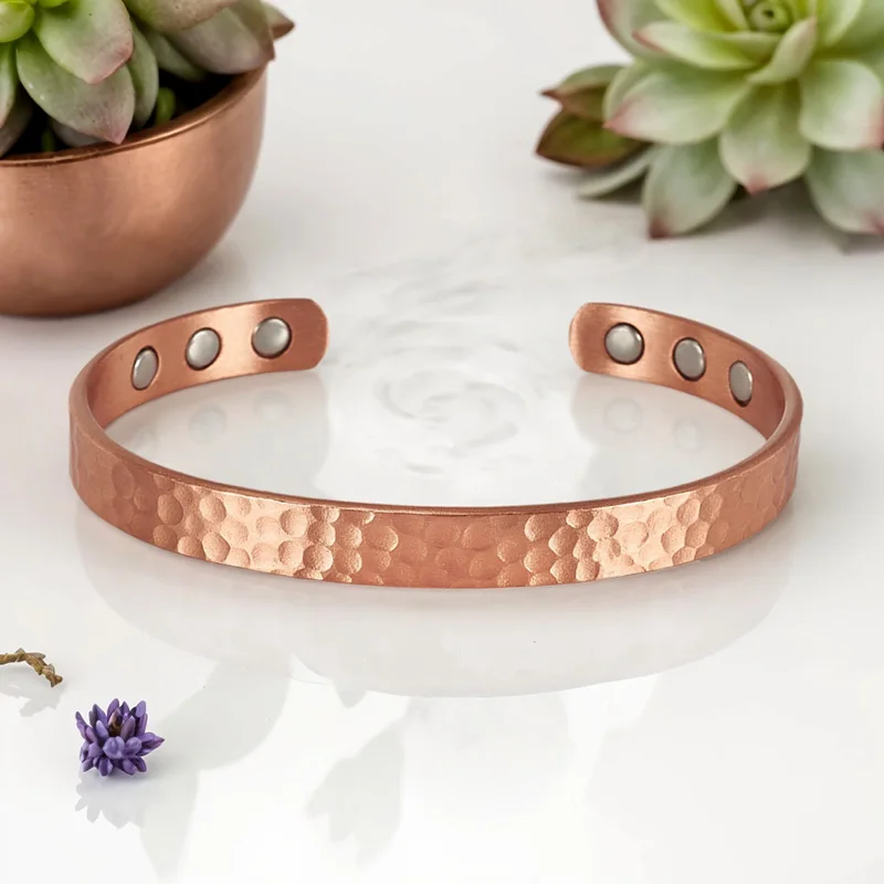 2Pcs Pure Copper Bracelet and Ring Set, Adjustable Hammer Pattern Design, Beautiful Set Jewelry, Good for Holidays Gifts