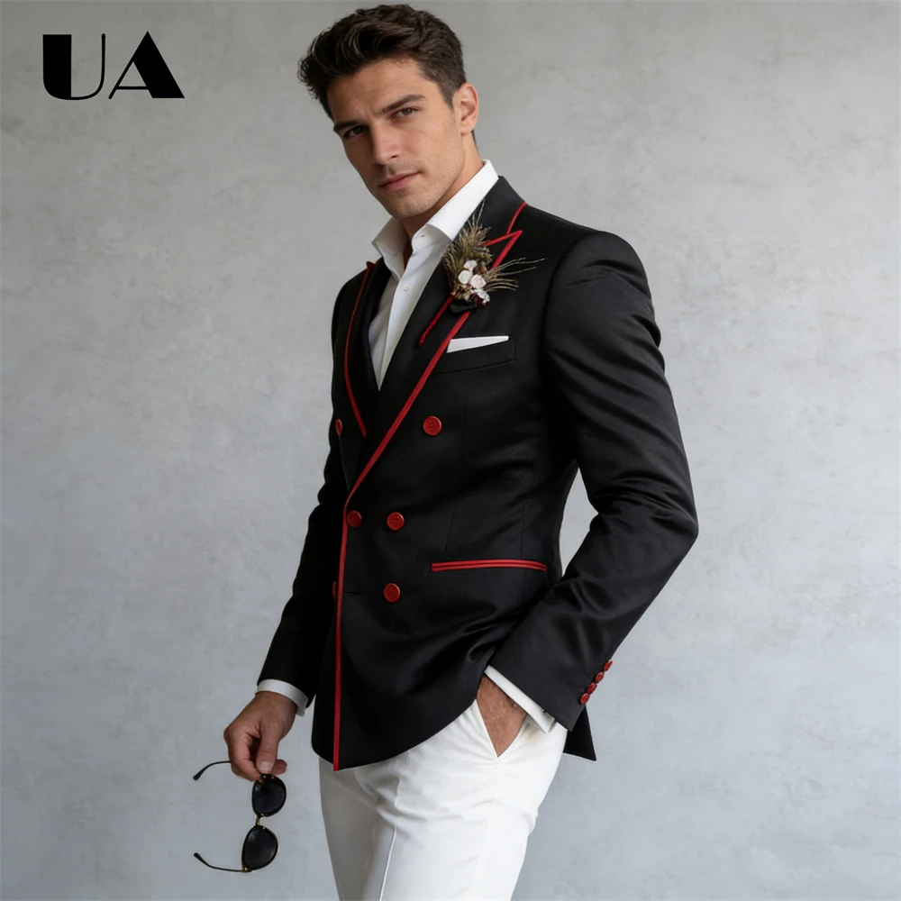 

Trendy Black Formal Suit Jacket 1 PC Double Breasted Mens Suit Blazer, Dinner Dating Evening Prom Suit Attire XXS-7XL Suit