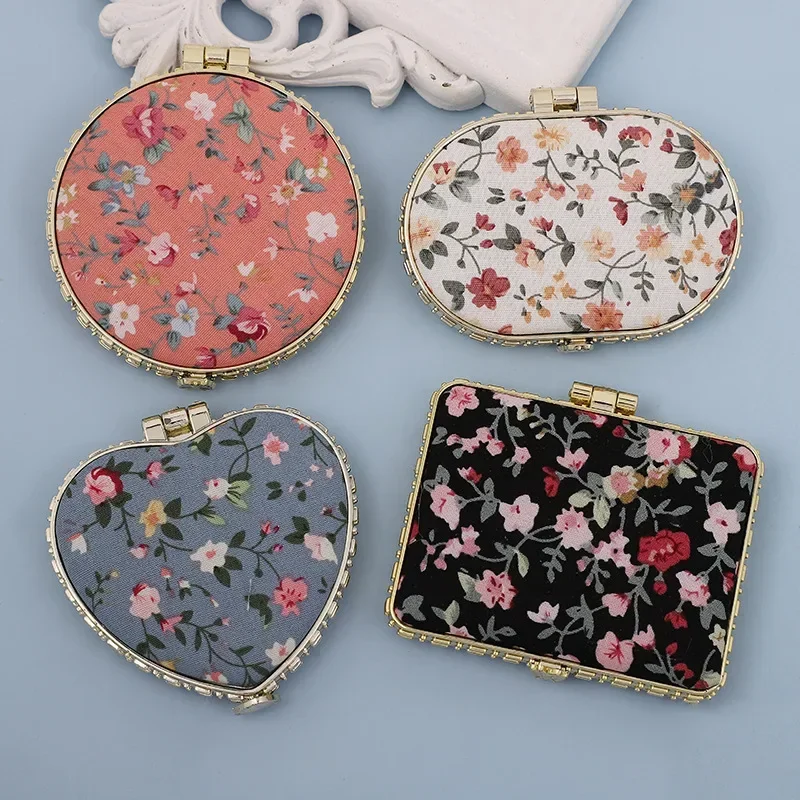Vintage Foldable Makeup Mirror Mini Heart Round Makeup Mirrors Portable Hand Mirrors Compact Mirror Pocket Cosmetic Mirrorr