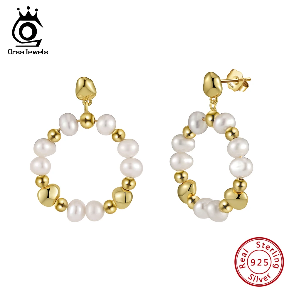 

ORSA JEWELS 2024 Pearl Beads Hoop Earrings Natural Freshwater Pearl 925 Sterling Silver Earrings Jewelry For Women Wedding GPE77