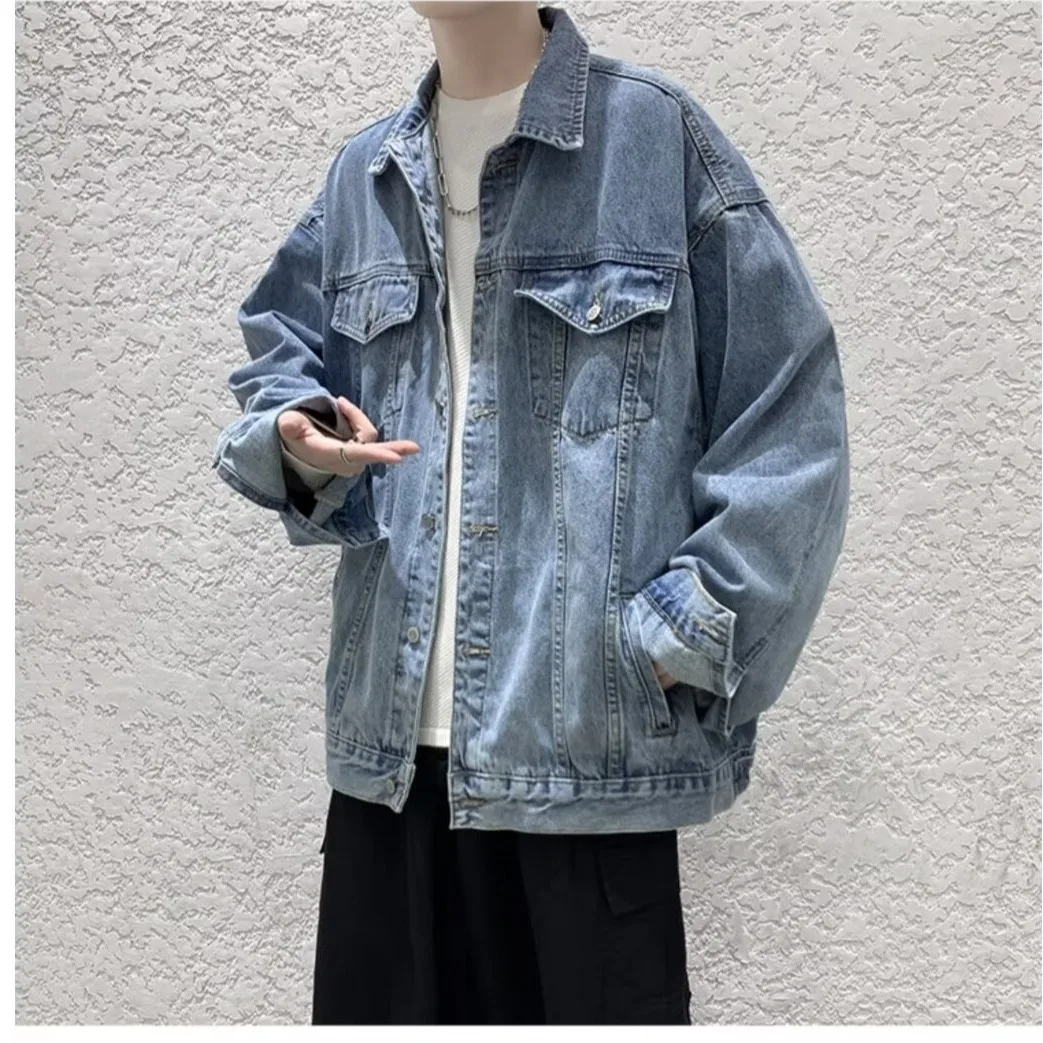 

Мужской джинсовый кардиган большого размера в американском стиле для подростков, повседневная верхняя одежда из полиэфирного волокна, осень-зима