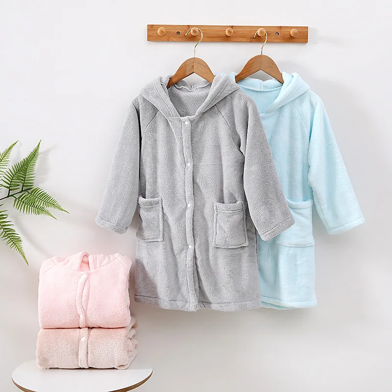 Cartoon Bear Warm Soft Children Flannel Pajamas Girls Boy Astronaut Winter Kids Coral Fleece Bathrobe Homewear Child Sleepwear