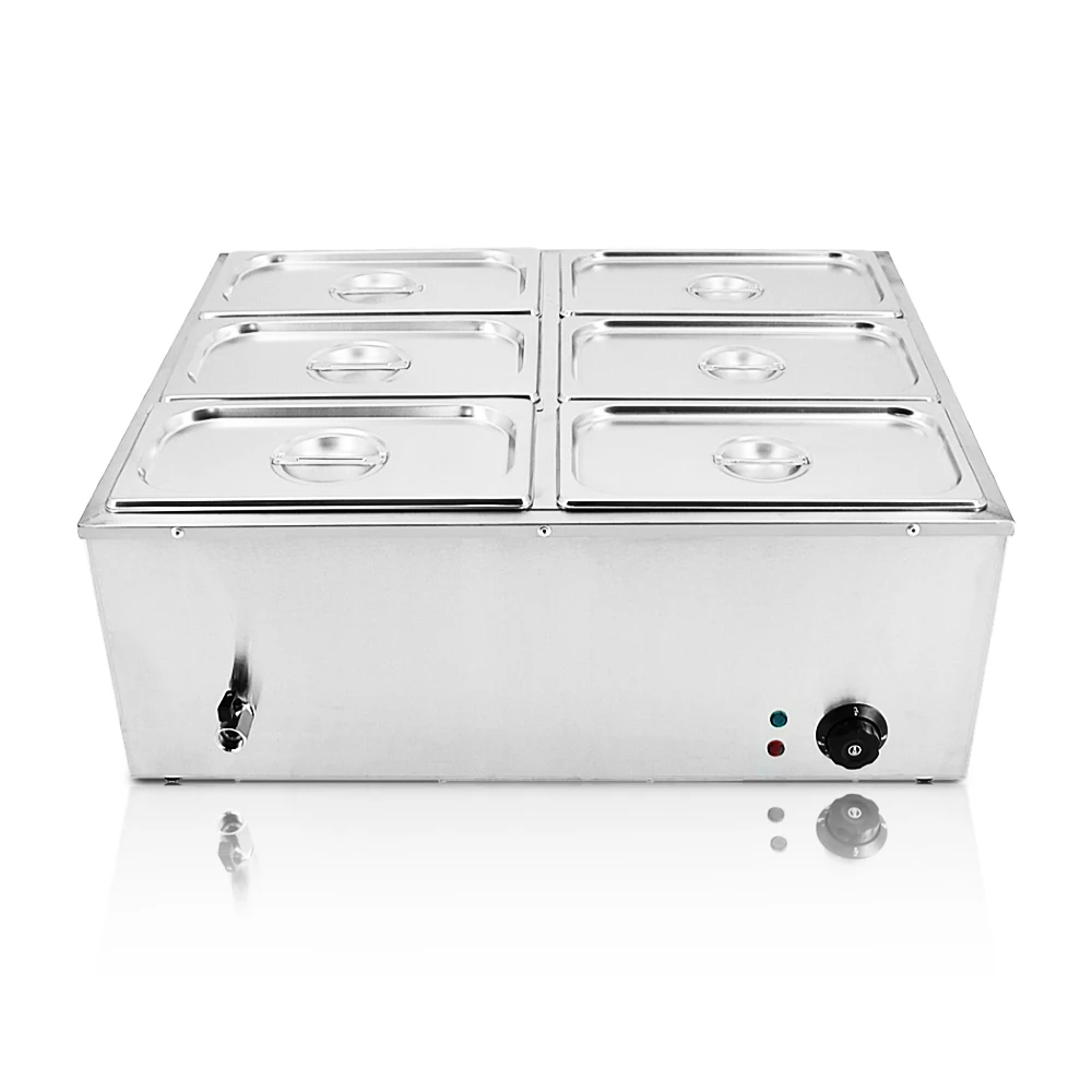 wholesale custom best price 6 Containers Stainless Steel Water Heating Buffet electric bain marie food warmer for restaurant