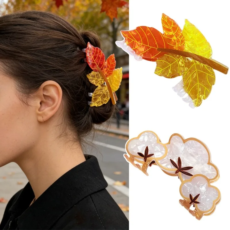 

1pcs Maple Leaf & Cotton Hair Claw Women Adorable Nature Trendy Artistic Accessory Stylish Girls Headwear Daily Casual Outfits