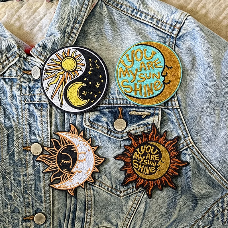 4 parches termoadhesivos Boho de sol y luna, apliques bordados místicos retro vintage para decorar ropa, juego de parches hippie