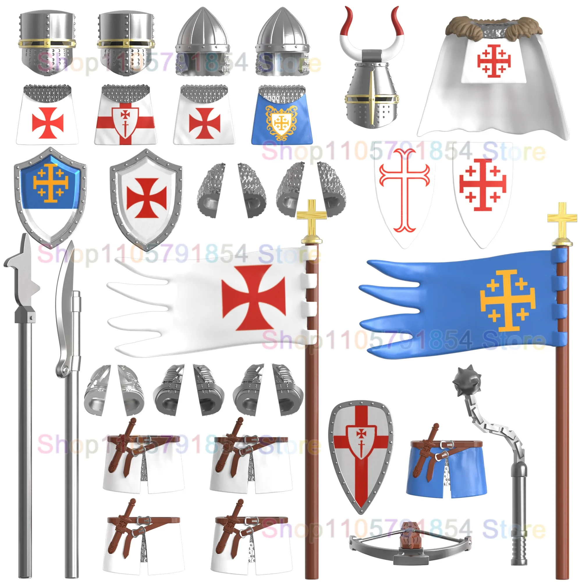 Medieval Warrior Troop Action Figures Armor Knight Handmade Building Blocks Assembly Model Spear Accessories Christmas Gift