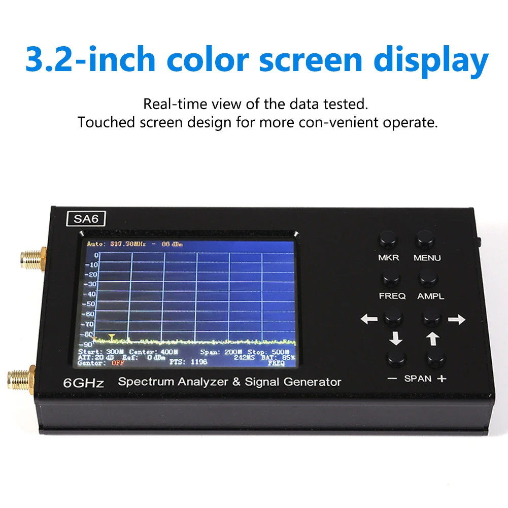 เครื่องวิเคราะห์สเปกตรัมแบบมือถือ SA6 ใช้ซ้ำได้ 35-6200Mhz เครื่องกำเนิดสัญญาณ WiFi CDMA ตัวทดสอบสัญญาณ 6G สำหรับการวัดที่แม่นยำ