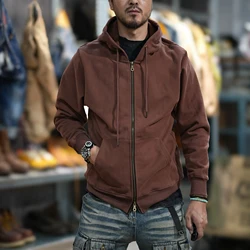 Retro hoodie men's new fall and winter fashion brand hooded cardigan heavy loose large size men's wear