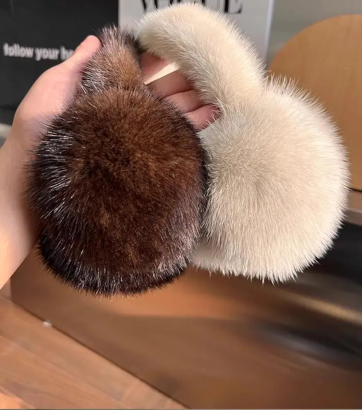 Mink Fur Earmuffs para mulheres e meninas, 100% natural, quente, luxuoso regalo de orelha, protetor de orelha macio, inverno, novo