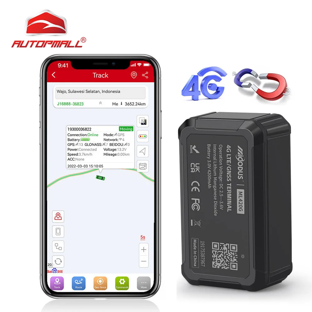 MiCODUS ML420G Disposable Magnetic Gps Tracker 4G Wireless 4200mAh Long Standby Car Fleet Tracking Real Time Asset GPS Device