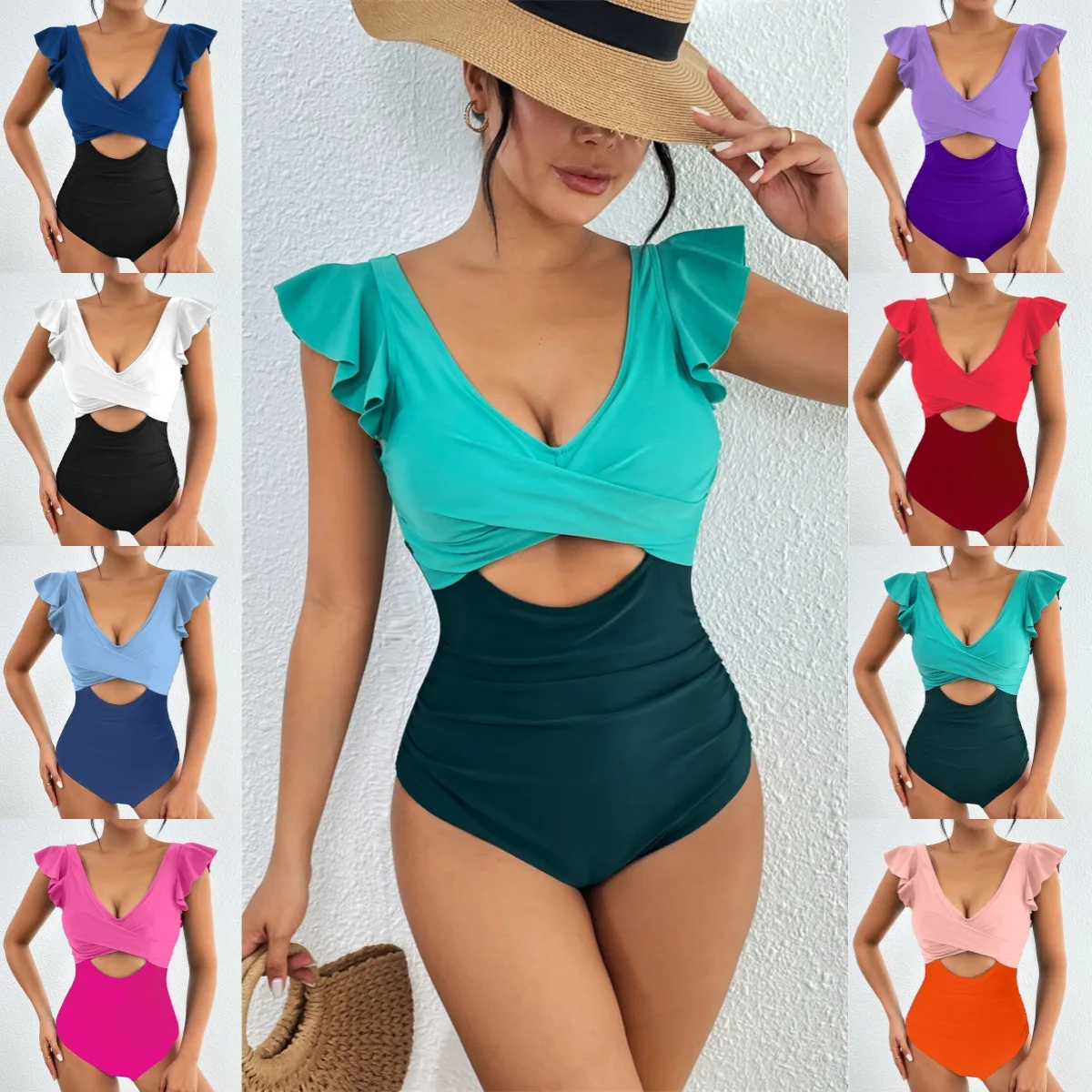 

Women's one-piece fold hollow slim fit belly cross flash Bikini 2025 new