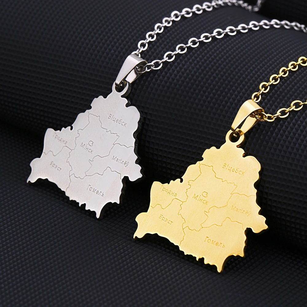 New Belarus Map With City Pendant Necklace For Women Men Gold Silver Color Fashion Belarusian Stainless Steel Jewelry Gifts