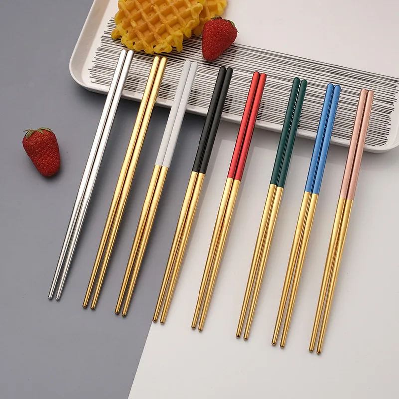 1/3/5 Pairs Chinese Chopsticks Stainless Steel Non-slip Sushi Chopstick Korean Japanese Food Metal Sticks Kitchen Tableware Set