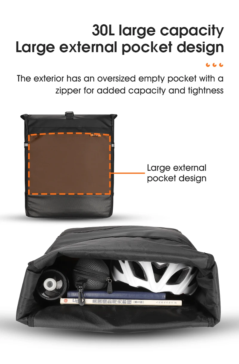 WEST BIKING Fahrradtasche 30L Wasserdichte Gepäckträgertasche Fahrrad-Satteltasche mit Regenschutz Profi-Fahrradzubehör – Detail 6