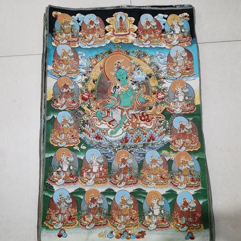 Tibet Tibetan Cloth Silk Green tara guanyin Thangka Tangka Embroidery Painting Embroidery Hanging Pictures