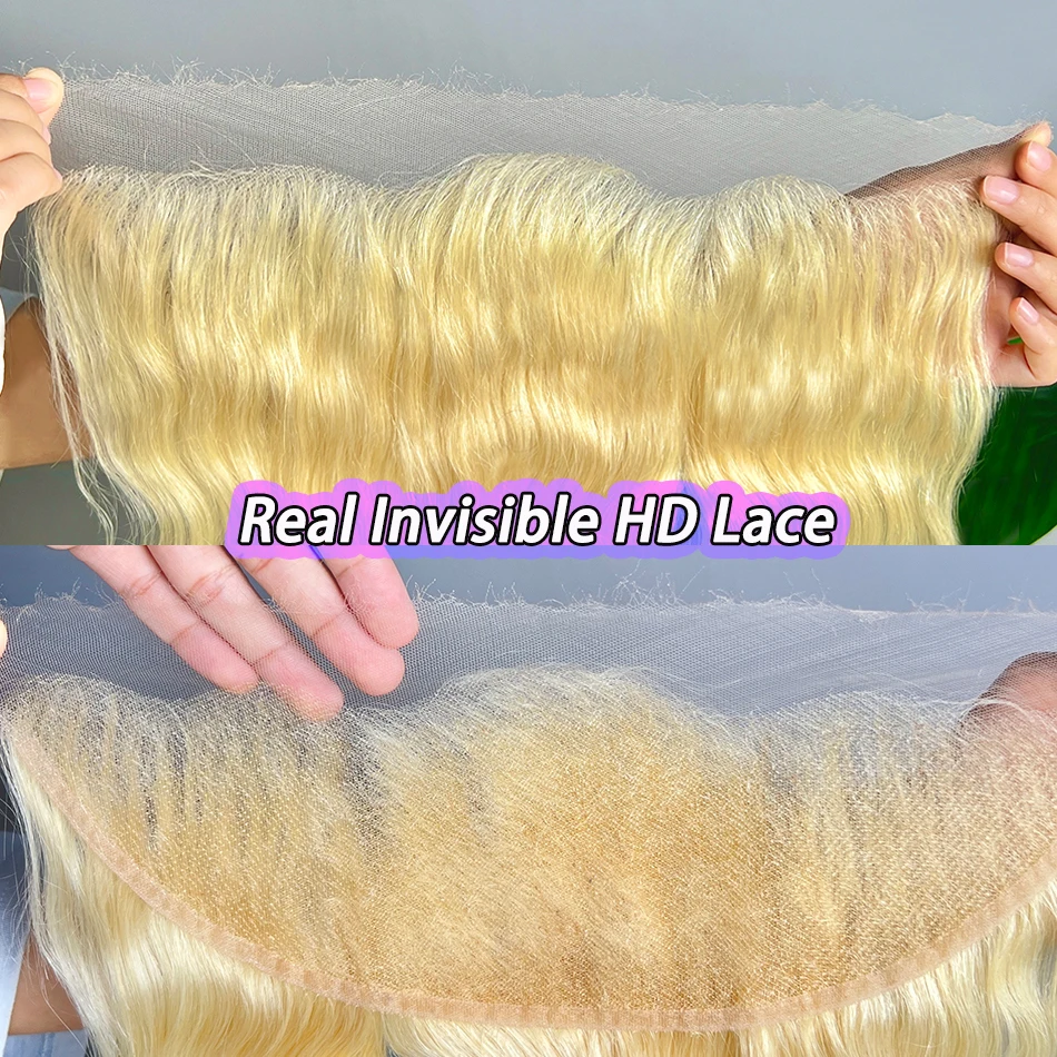 

# 613-й оттенок блонд, 13x4 HD, невидимая кружевная фронтальная прическа с эффектом «волна», из 100% натуральных необработанных человеческих волос, с отбеленными узелками, только закрытие (без основы)