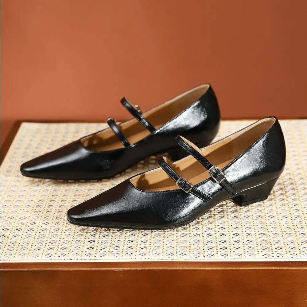 

Женские туфли-лодочки, новинка лета 2025, однотонные однотонные туфли с острым носком, толстый каблук, темпераментная модная универсальная простая женская обувь