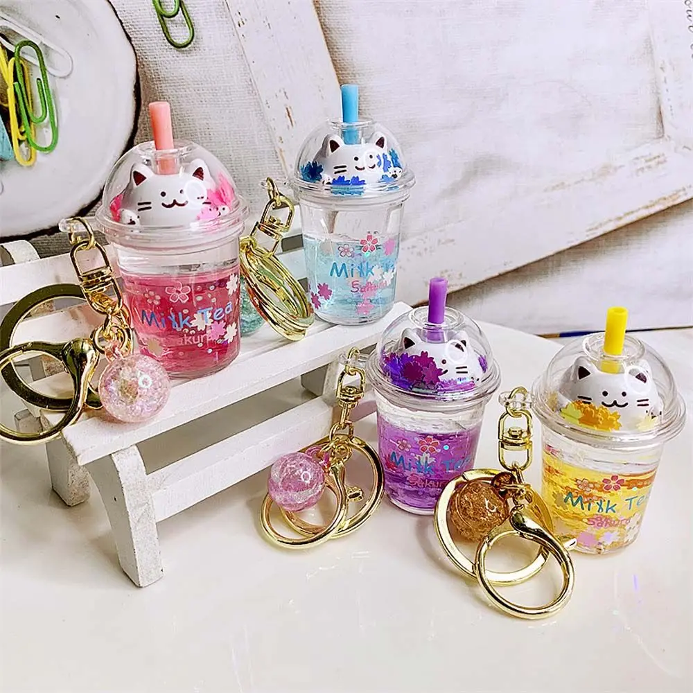 Cute Mini Bag Pendant Bag Key Ring Kids Cartoon Ornaments Milk Tea Bottle Keychain Sakura cat Key Ring Key Holder Car Key Chain