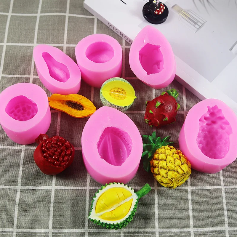 DIY Fruit Series Papaya, Cantaloupe, Pomegranate, Dragon Fruit, Pineapple, Durian Silicone Mold P1687