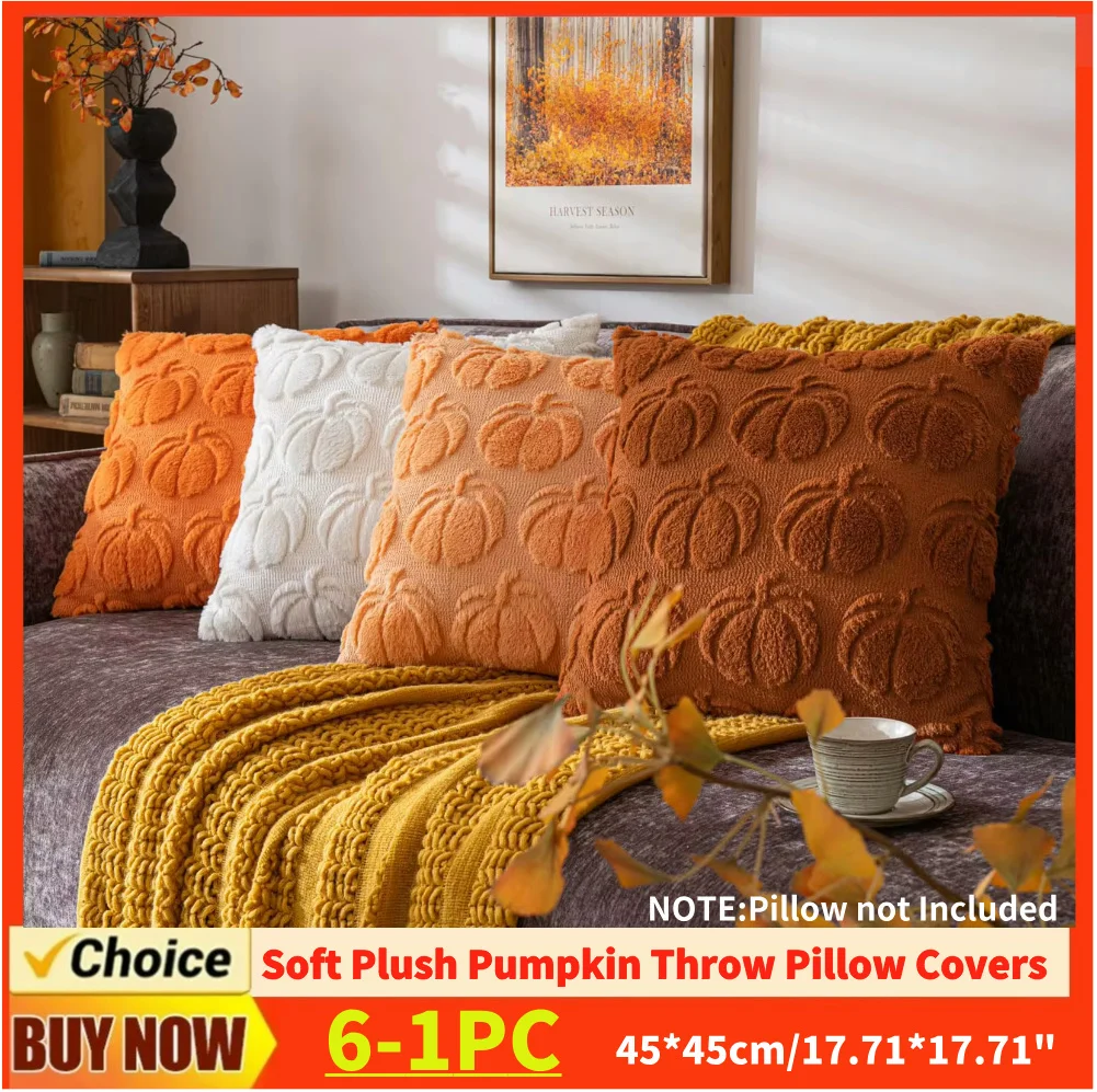 6–1 Stück Kürbis-Herbst-Kissenbezüge, Dekokissenbezüge, Kissenbezug für Zuhause, Sofa, Couch, Halloween-Dekoration, Zuhause, Party-Dekoration, 45 x 45 cm