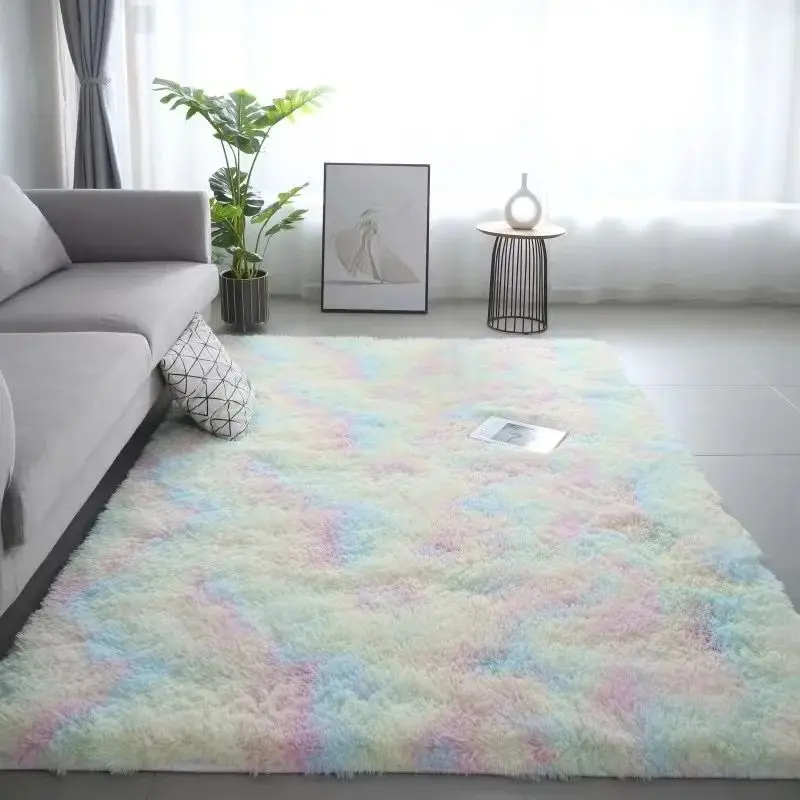 VIKAMA Silk Wool Rugs Children\'s Room Living Room Bedroom Tie-Dye Non-Slip Washable Machine Washable Carpet Mats