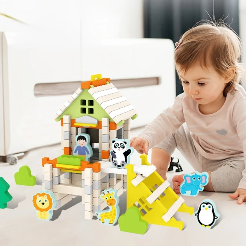 مجموعة مكعبات بناء خشبية للعب الإبداعي لعبة التراص التعليمية التي تطور المهارات الحركية الدقيقة والوعي المكاني 15UB #5