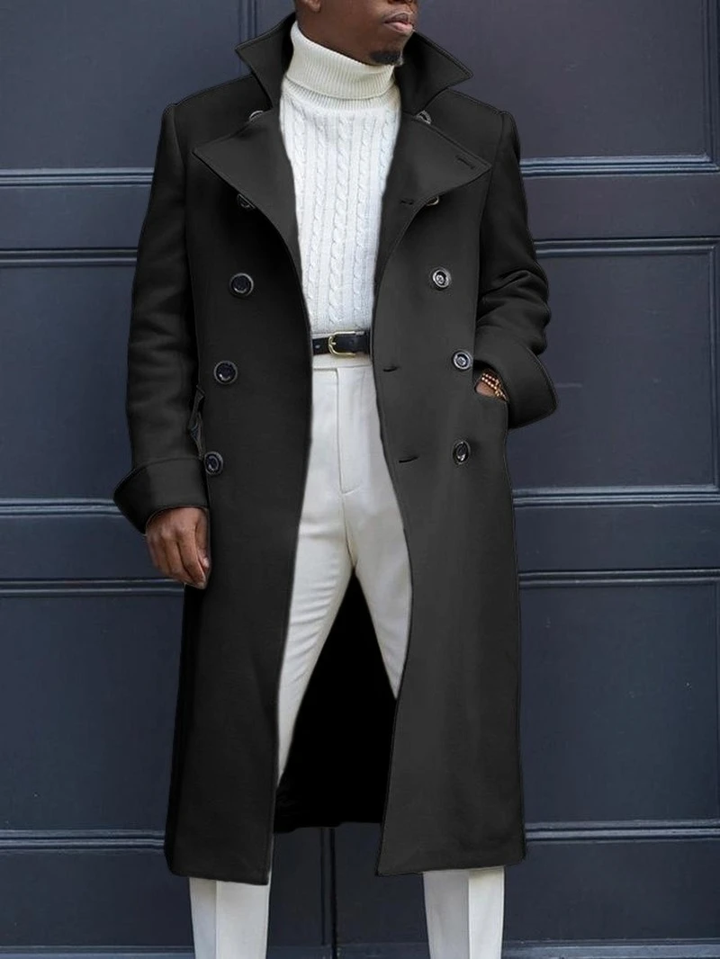 Men Trench New Fashion Coat Autumn Winter British Loose Coat Medium and Long Trench Mens Long Coat