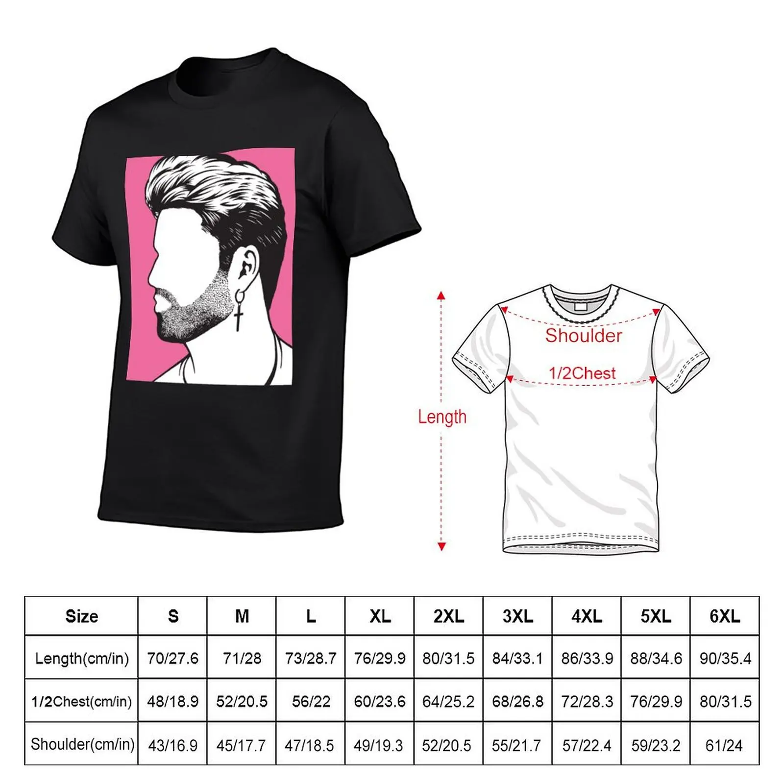 Pink background George michael image black gift T-Shirt anime figures customs Short sleeve tee men