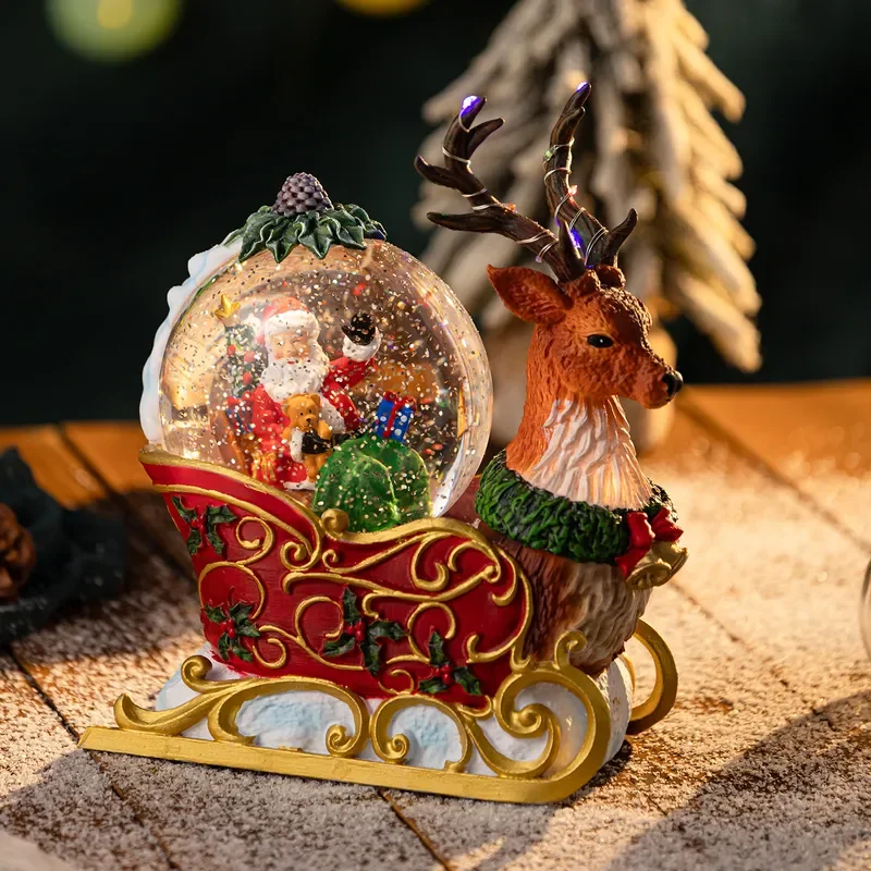 Christmas sleigh deer head snow old man music box music box crystal ball birthday gift children ornament decoration