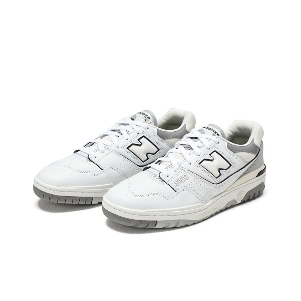 Original New Balance NB 550 Classic Vintage Faux Leather Casual Men's and Women's Running Shoes White Silver BB550PWA