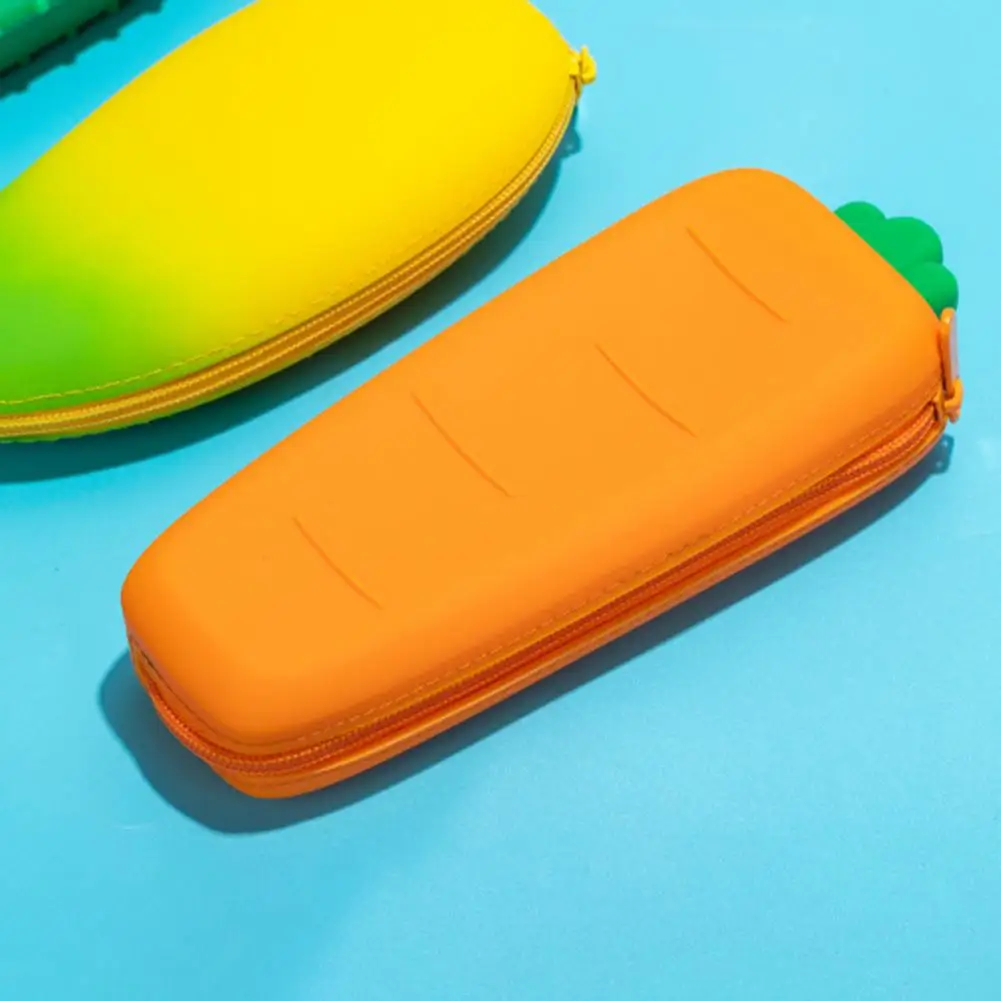 Comfortable Touch Pencil Case Pencil Case with Smooth Zipper Fun Functional Silicone Pencil Cases Adorable Fruit for School