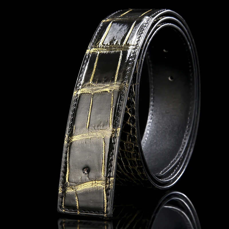 

High Quality Men Crocodile Genuine Leather Belt Luxury Design Trendy Waistband Real Leather Black Golden Girdle with Holes