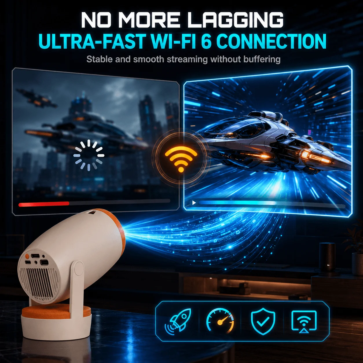 Smart Android 14 Portable Projector 8K 720P Home Theater Outdoor WiFi 6 Bluetooth5.4 200 ANSI 5W Speaker  180 Rotatable