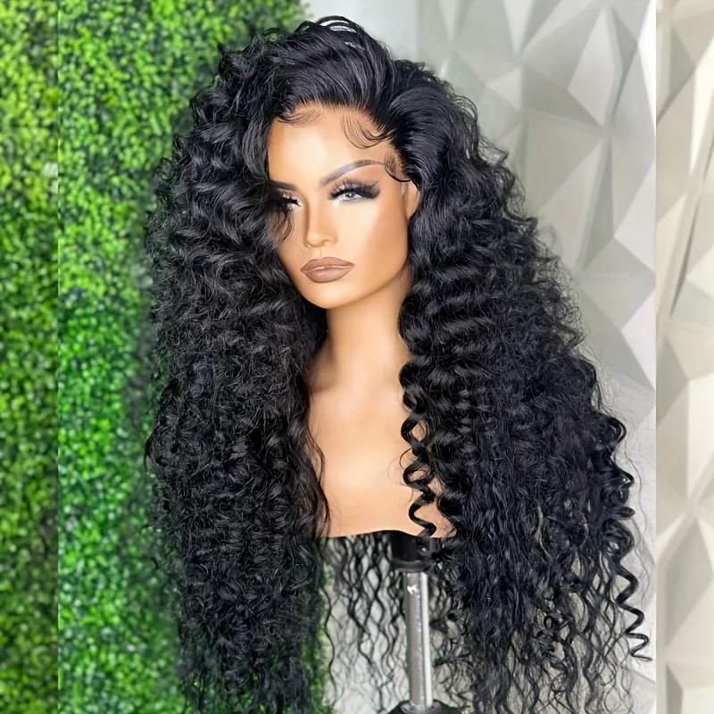30-inch deep wave wig, curly wig, HD lace front pull-on wig, 200 density heat-resistant fiber wig for daily use