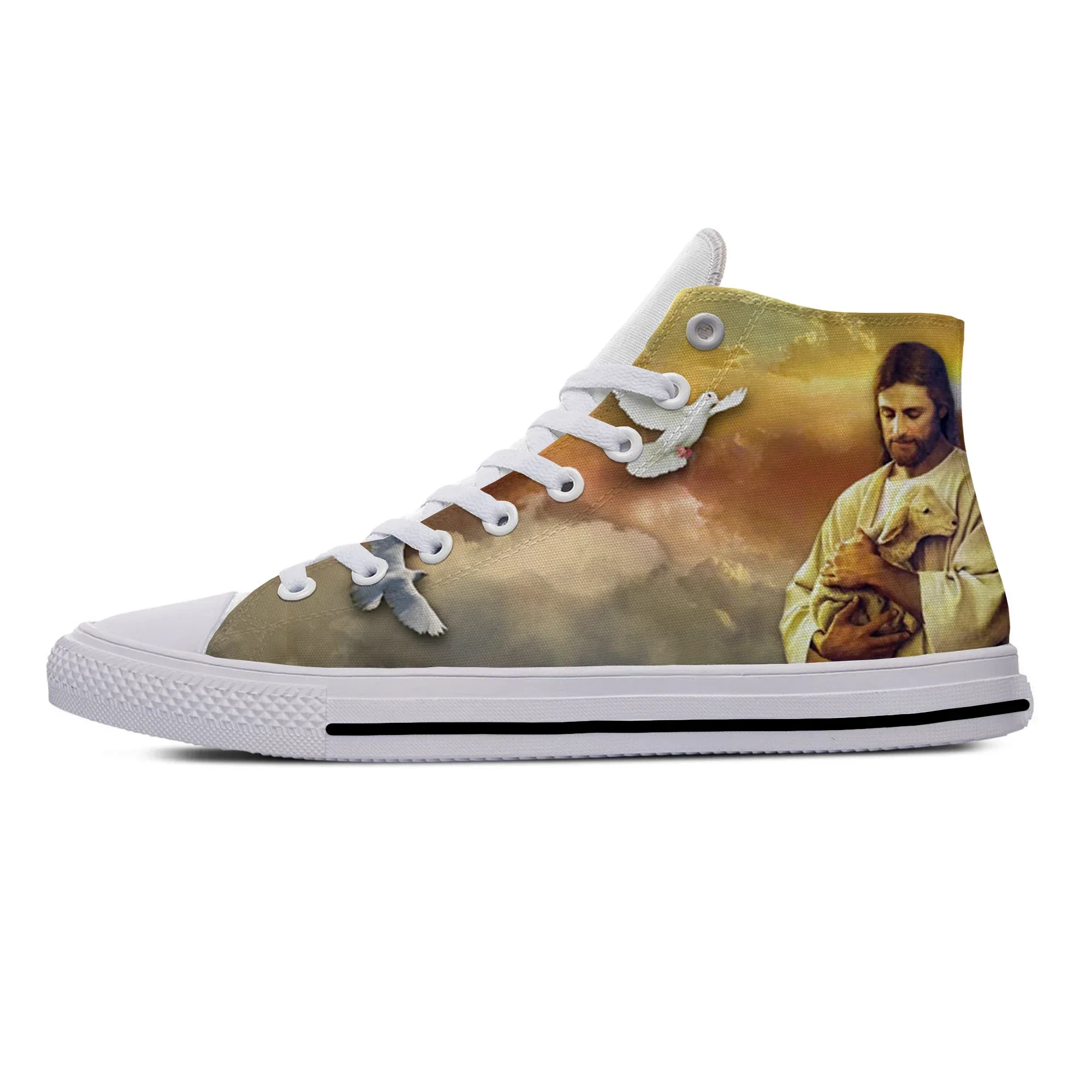 Homens e Mulheres Jesus Santa Luz Anime Estético Sapatos de Pano Casuais, Tênis Clássicos, Top Alto, Sapatos de Borda Mais Recentes, Engraçado, Popular, Quente