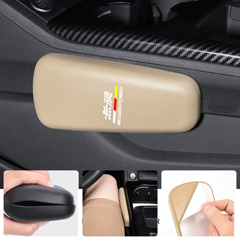 Car Knee Pads Leather Soft Knee Arm Support Booster Cushion Protector For Honda Mugen Power Civic 5D Accord Hrv Fit Jazz Shuttle