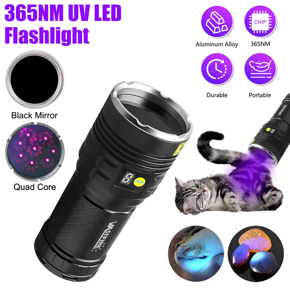 160W UV Flashlight Black Mirror Torch Super Bright UV Flashlight 8 core Violets Ultraviolet Torch For Pet Stains Camping Outdoor