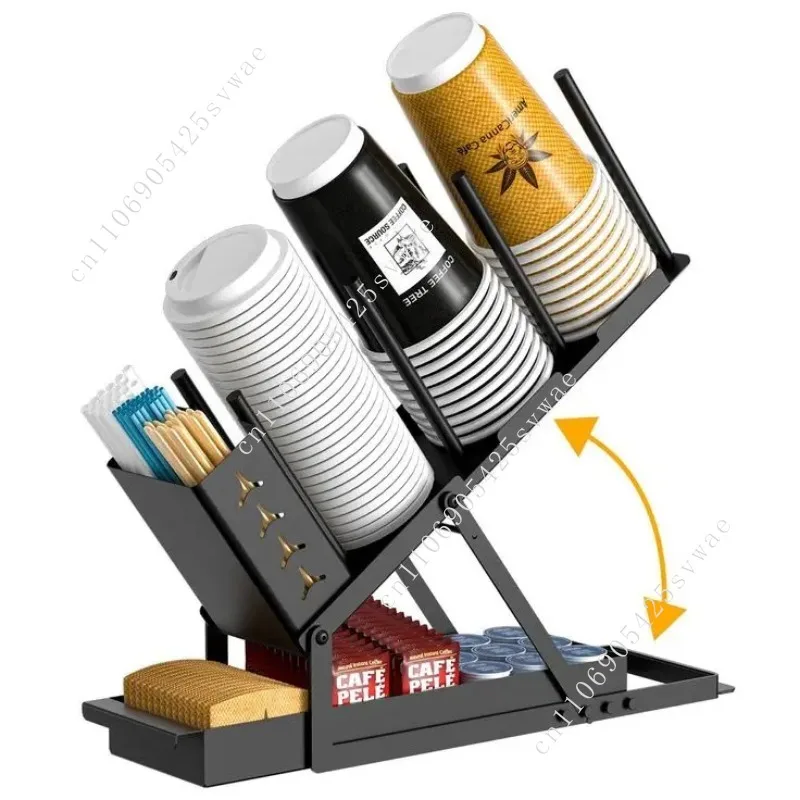 

High Quality Acrylic 4-room Vertical Dispenser Bracket, Coffee Condiment, Tea Shop Storage Rack, Paper Cup Cover Organizer