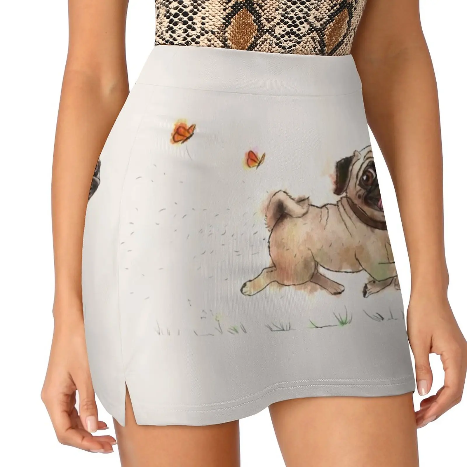 The Furminator Pug Watercolor Design In Beige Color Women's skirt Sport Skort Skirt With Pocket Fashion Korean Style Skirt 4Xl