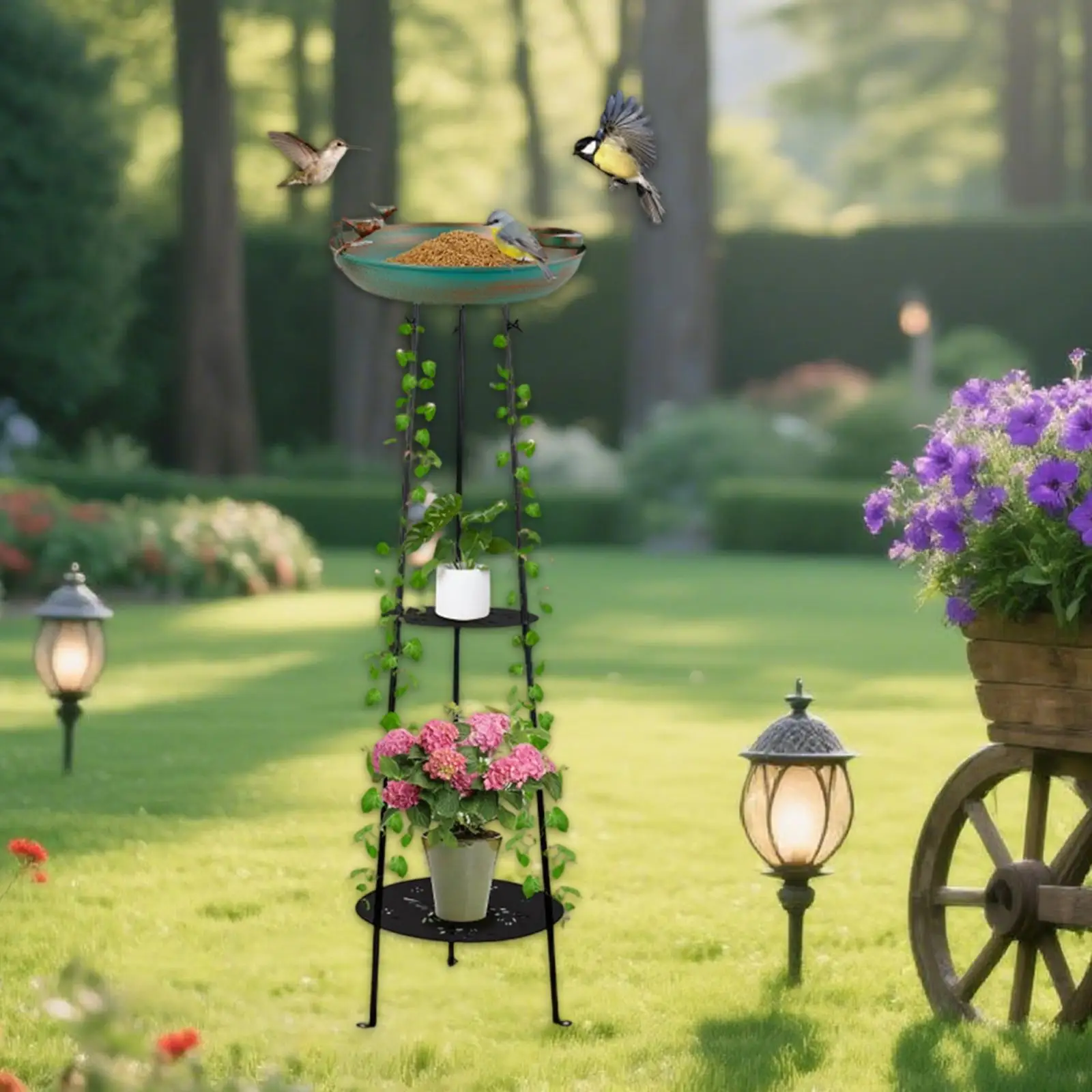 

Garden Tripod Stand with Bird Bath Feeder Multifunctional Sturdy 33x105cm