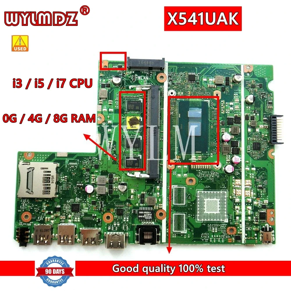 X541UAK 4GB/8GB  i3-6006/i3-7100/i5-7200CPU Mainboard For Asus X541UVK X541UA F541U F541UV A541U Laptop Motherboard Working