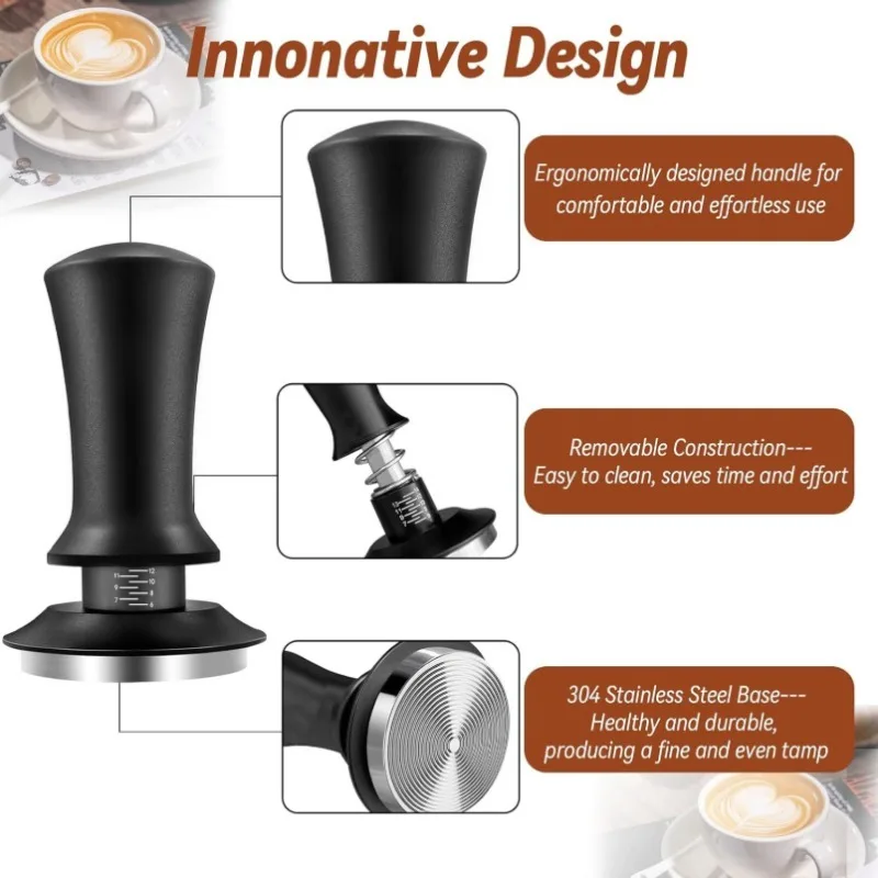 51/ 53/58mm Black Coffee Hand Tamper Stainless Steel Base Professional Espresso Press for Coffee Machine Barista Tool