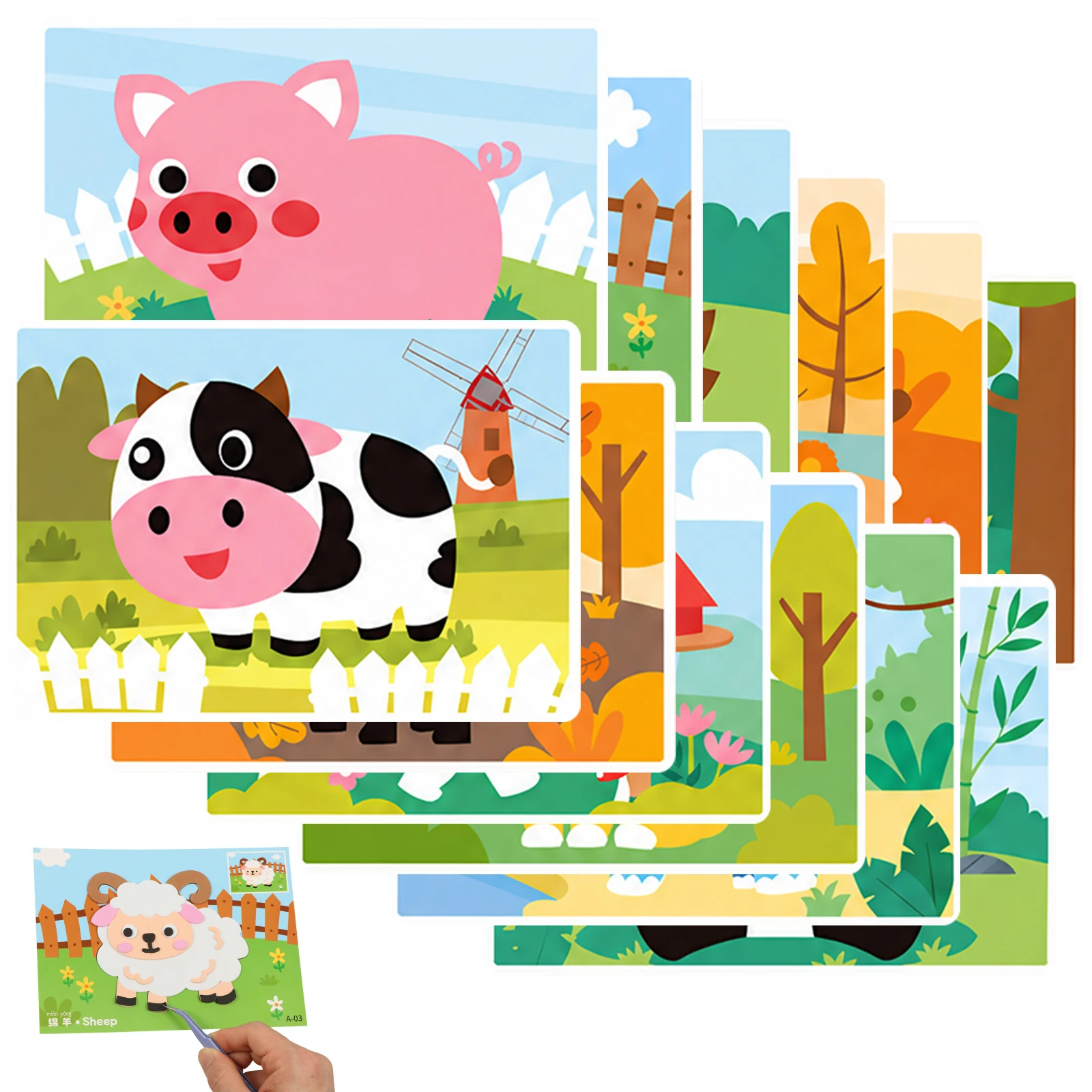 12Pcs 3D EVA Sticker DIY Cartoon Animal Puzzle Learning Early Education Toy for Children Toddler Multi-patterns Styles Toys Gift