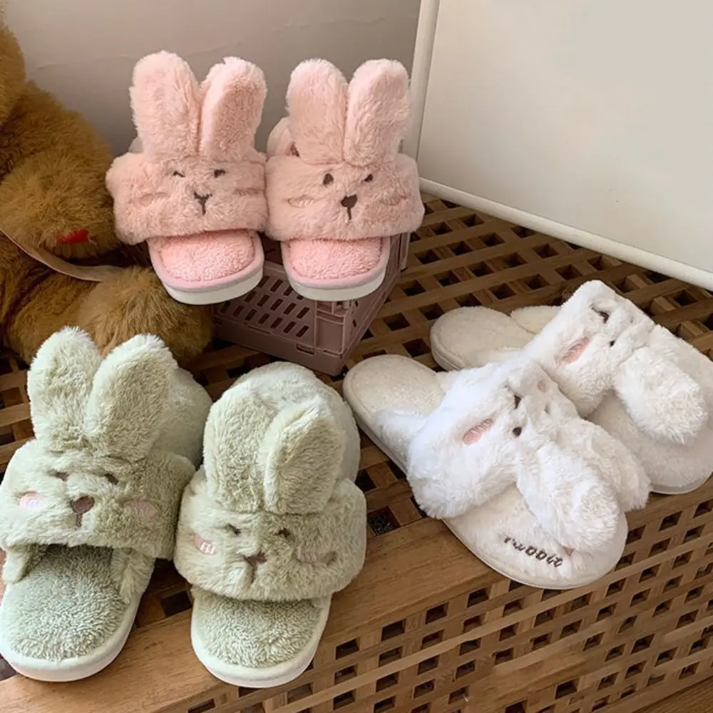 ملابس منزلية غير رسمية شباشب أرنب سميكة مضادة للانزلاق شباشب شتوية دافئة كارتونية لطيفة فروي أحذية قطنية داخلية