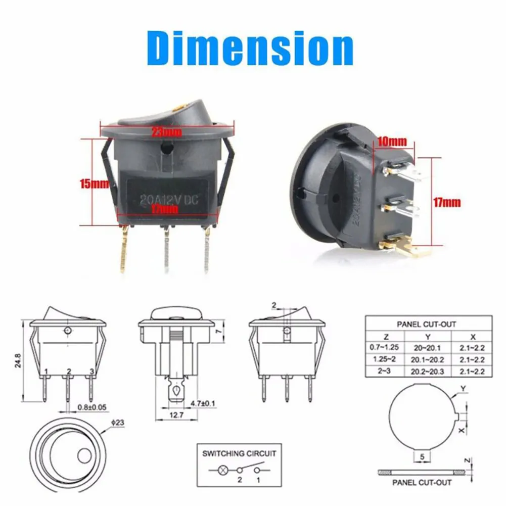 Round Rocker Switch ON/OFF DC12V 20amp LED Illuminated Car Dashboard Dash Boat Van Internal Additional Electronic Devices