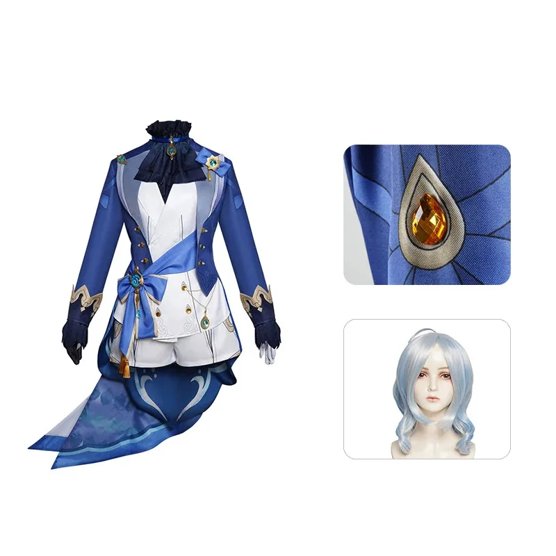 Furina Cosplay Costume Wig Hair Impact Fontaine Focalors with Hat Black Suits High Heel Cosplay Shoes for Women Outfits