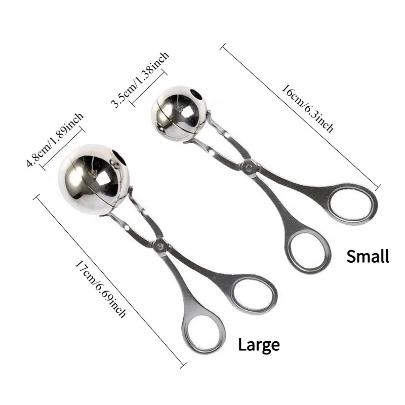 Meat Baller Tongs 1/2pcs Stainless Steel Meatball Maker with Detachable Anti-Slip Handles Non-Stick Food Scoop